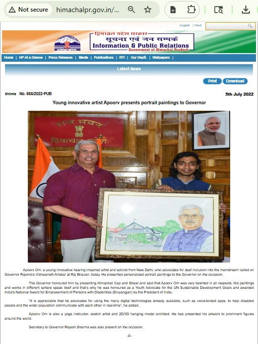 Governor of Himachal Pradesh (India) Rajendar Vishwanath Arlekar was meeting and accepted… — Photograph 2