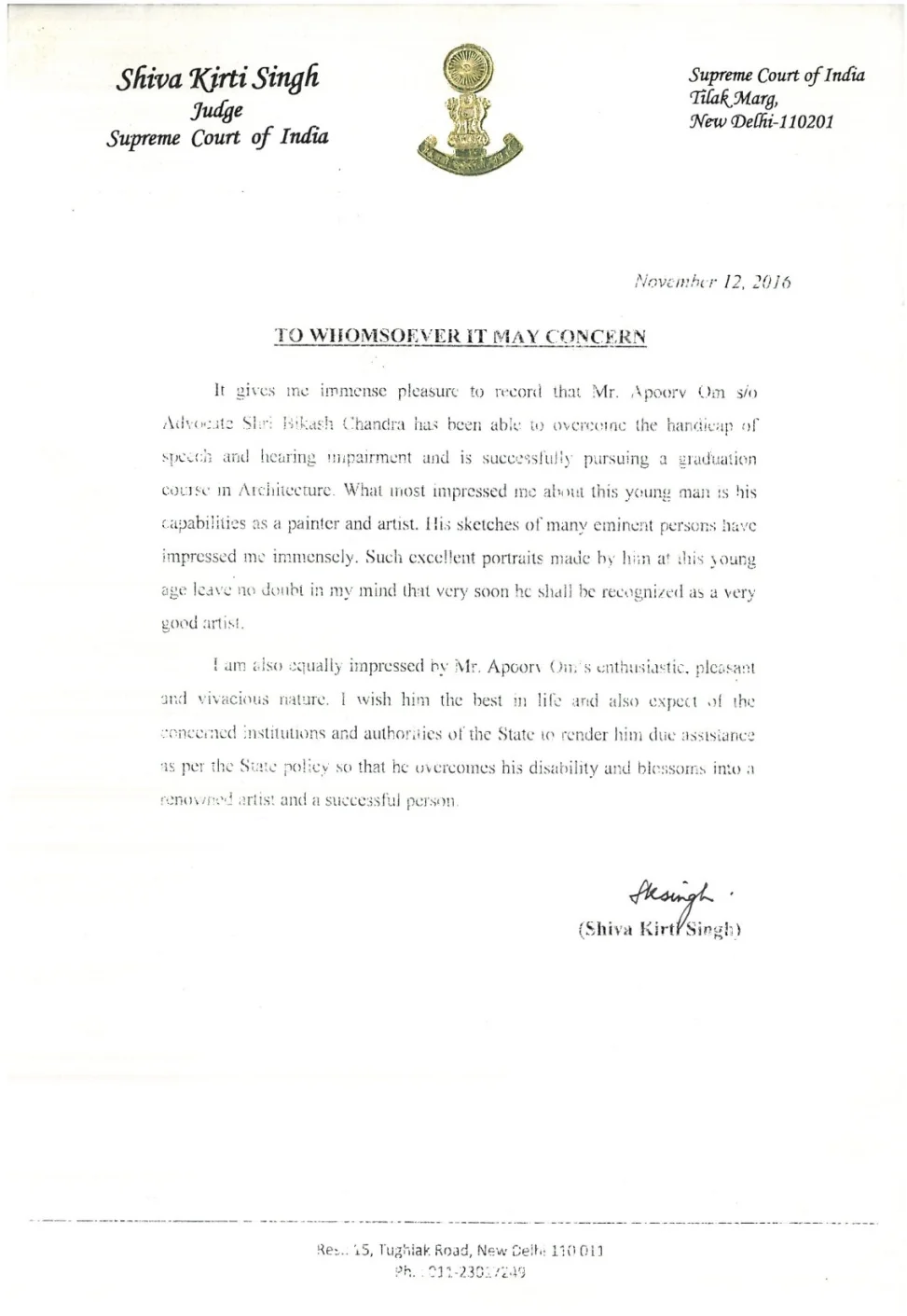 LETTER OF APPRECATION from Judge Supreme Court of Ibdia & UN FAO — Photograph 2
