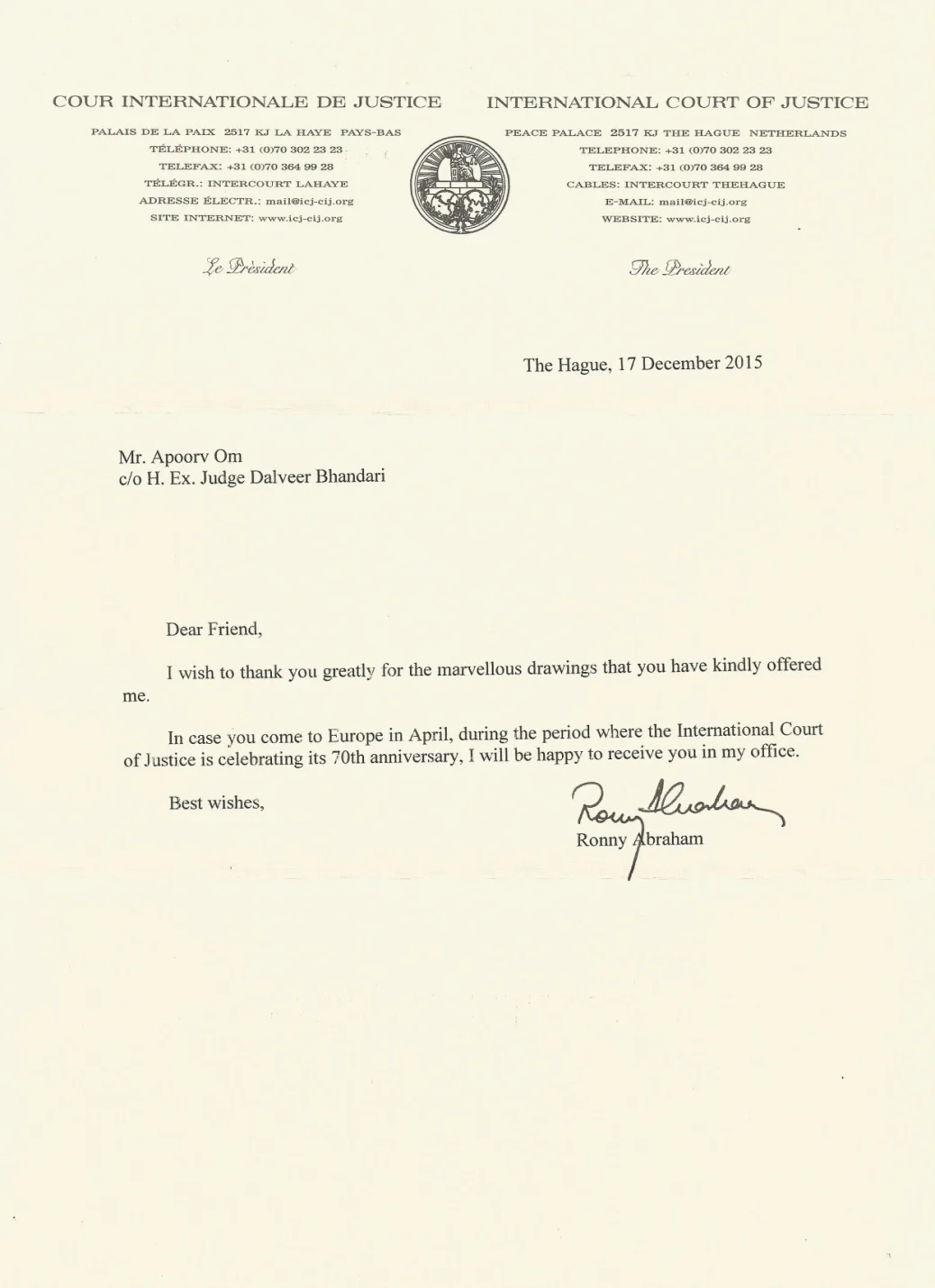 LETTER OF APPRECATION FROM PRESIDENT ICJ (UN) AND Kofi Annan — Photograph 2