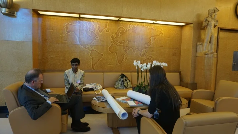 Apoorv Om in a meeting with Michael Møller at the United Nations Office at Geneva