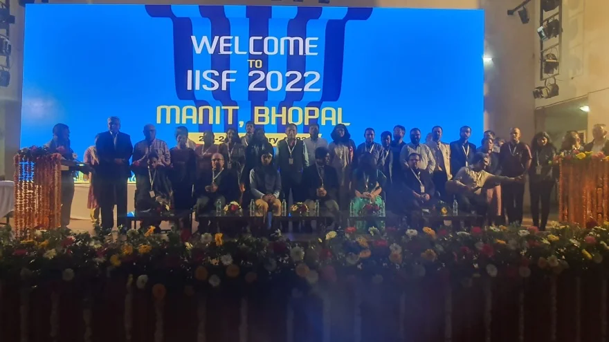 Group on the IISF 2022 stage at MANIT Bhopal in January 2023